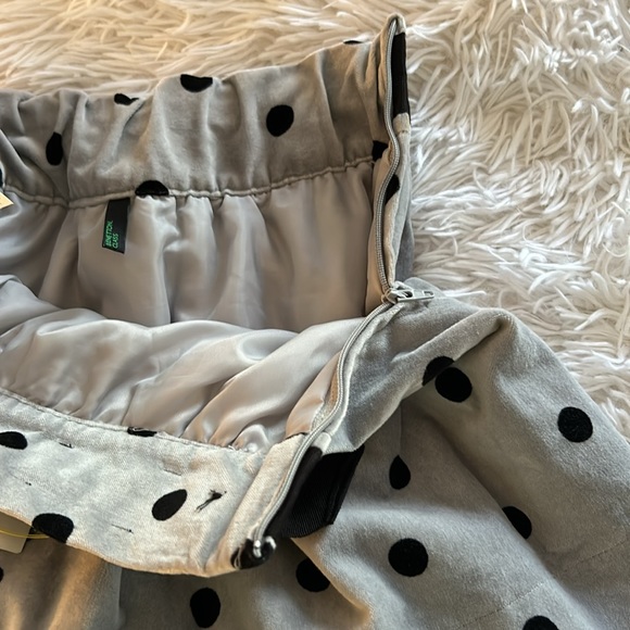 Benetton Class sz L 8/9 velour velvet black and gray polka dot skirt with tulle - Picture 8 of 11
